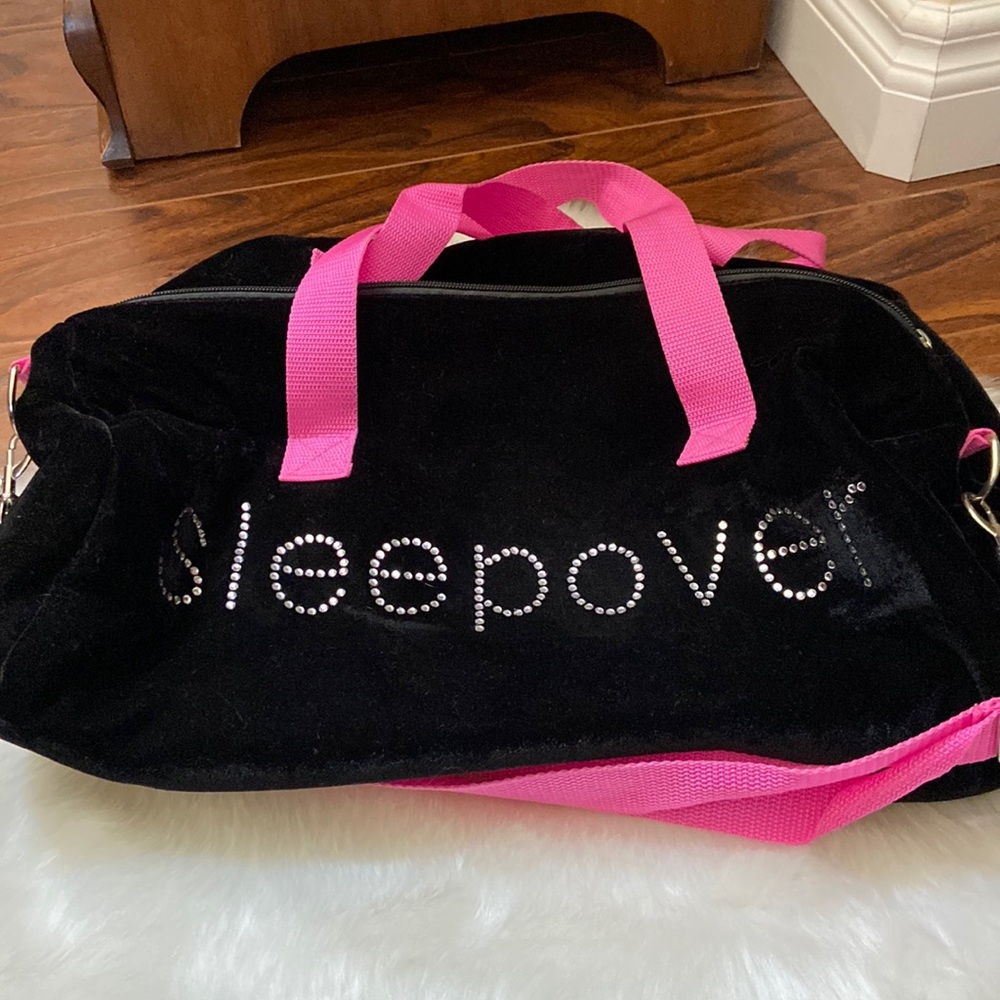EUC Aldo black and pink velvet sleepover duffel bag